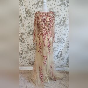 Meier's Women's Illusion long sleeve embroidery Valentines Prom Formal Dress 14